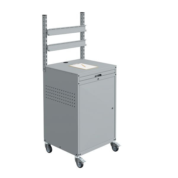 SOFAME MODULINFO kast B695 x D 660 x H 1005 mm met 2 ophangrails voor zichtbare opbergdozen op wielen, lichtgrijs RAL 7035, W040010034GCGC