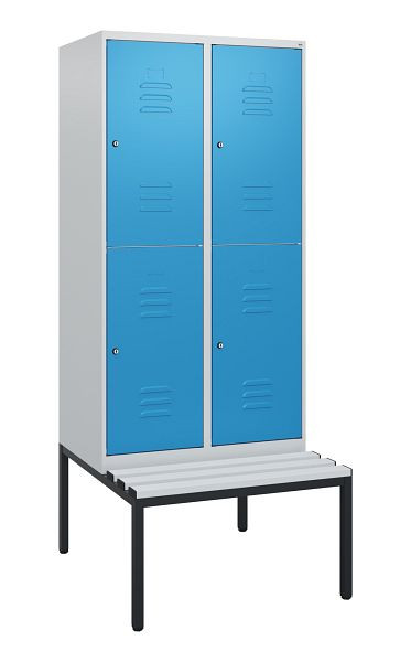 C+P dubbeldekskast Classic PLUS, 2 vakken, 1950x800x815mm, 7035/5012, cilindersloten, met bank eronder, 0803505-22 S10069