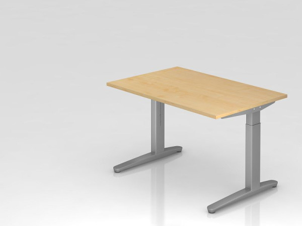Hammerbacher bureau C-poot 120x80cm esdoorn/zilver, aluminium loper zilver (vergelijkbaar met RAL 9006), VXB12/3/SS