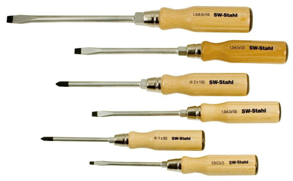 SW-Stahl schroevendraaierset, houten handvat, 6-delig, 30501L