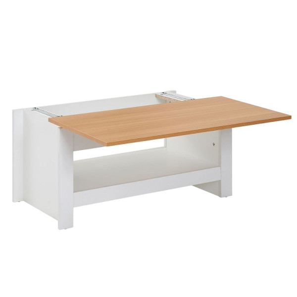 Wohnling salontafel wit/eiken 85x47x45 cm woonkamertafel met opbergruimte, design salontafel met opbergvak modern, salontafel salontafel vierkant, WL6.382
