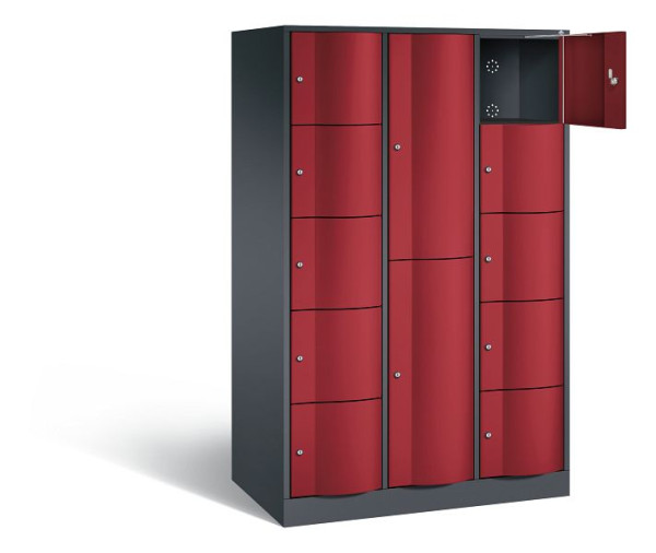 C+P combinatie lockerkast Resisto, H1950xB1148xD640mm, kleur: zwart grijs/robijnrood, 8070-3731 S10002