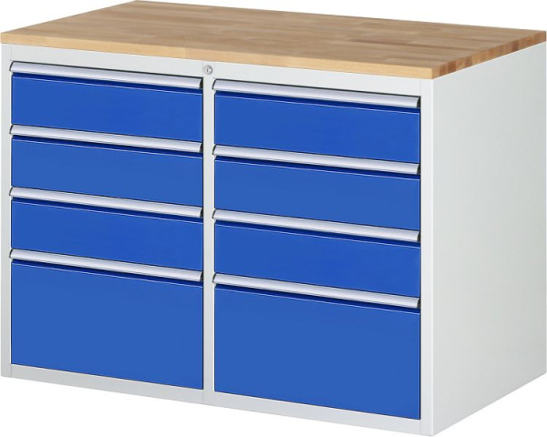 RAU ladekast serie 7000 B1145xD650xH825mm, laden: links: 3xH150, H270mm, rechts: 3xH150, H270mm, massief beukenhouten blad, 03-LL5.3.3AB.11