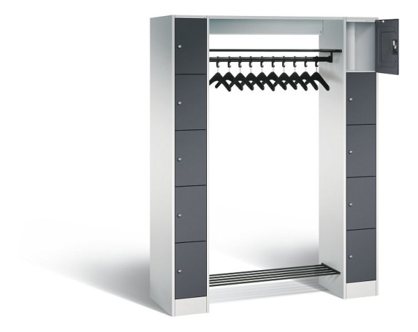 C+P open kledingkast serie 8070, H1950xW1430xD480mm, kleur: lichtgrijs / zwartgrijs, 80710-00 S10023