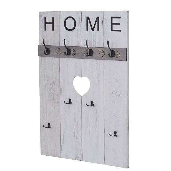 Mendler wandkast HWC-C89 Home, garderobepaneel, vintage shabby look, 8 haken 91x60cm, wit, shabby, 61913
