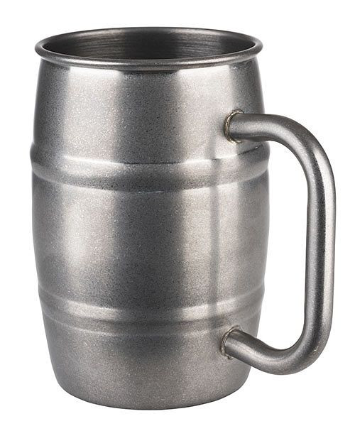 APS mok -BIERMOK-, Ø 8,5 cm, hoogte: 13 cm, RVS, antieke RVS look, inhoud: 0,5 liter, 93365
