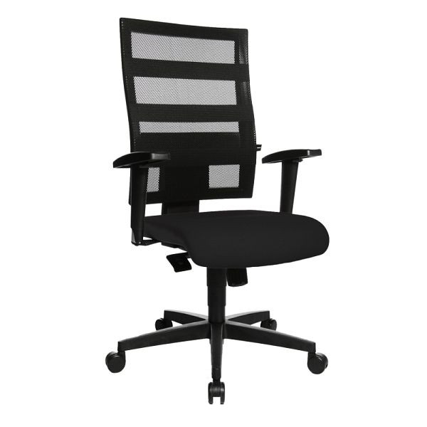 Lüllmann bureaudraaistoel met armleuningen, mesh rugleuning, kunststof onderstel, zwart, 210240
