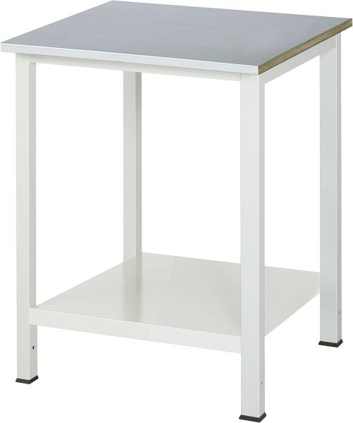 RAU werktafel serie 900, B750 x D800 x H825 mm, werkblad met plaatstalen bekleding, dikte 25 mm, met plank onder, diepte 650 mm, 03-900-6-S25-07.12