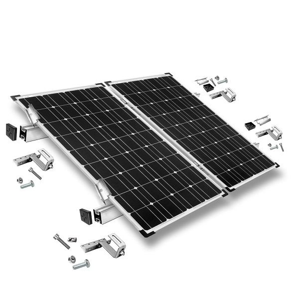 Offgridtec bevestigingsset met dakhaak, 3-voudig verstelbaar (voor dakpannen) voor montage op een schuin dak, 2 zonnepanelen, framehoogte 30mm, 8-01-013775-003
