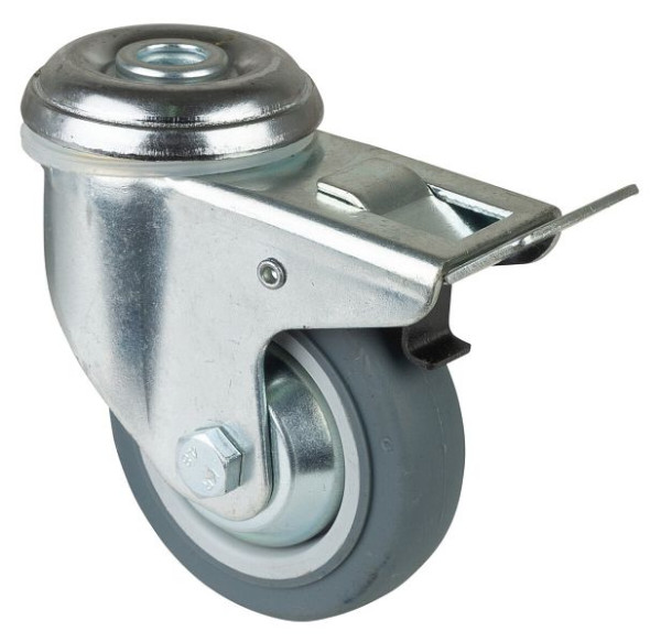BS-wielen Zwaar apparaatwiel met rem, breedte 21 mm, Ø80 mm, tot 80 kg, grijs rubberen loopvlak, kogellager, VE = 2 stuks, C121.A85.081