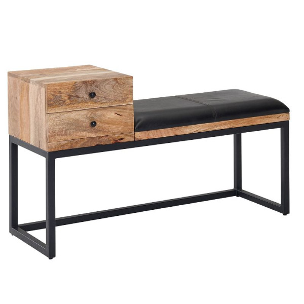 Wohnlingbank geitenleer / massief houten bank 100x60x35 cm in retrostijl, hal gestoffeerde metalen bank met opbergruimte, WL6.483