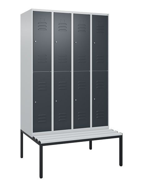 C+P dubbeldekskast Classic PLUS, 4 vakken, 2120x1200x815mm, 7035/7016, cilindersloten, met bank eronder, 0803507-40 S10023