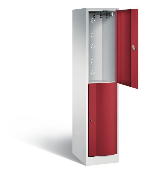 C+P locker 2-laags Resisto, H1950xW396xD540mm, kleur: lichtgrijs/robijnrood, 8270-172 S10053