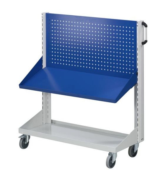 ANKE geperforeerde metalen basiswagen en schuine plank; 1250x1350 mm; RAL 7035/5010; met 1x geperforeerd plaatpaneel; 1x dienblad geneigd 450 mm