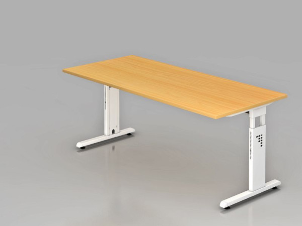 Hammerbacher bureau C-poot 180x80cm beuken/wit, werkhoogte 65-85 cm, VOS19/6/W