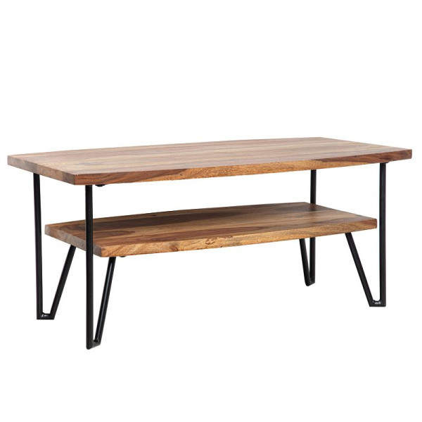 Wohnling salontafel 90x50x40 cm Sheesham massief hout / metaal salontafel rechthoekig, salontafel met opbergruimte, industrieel vierrond, WL6.720
