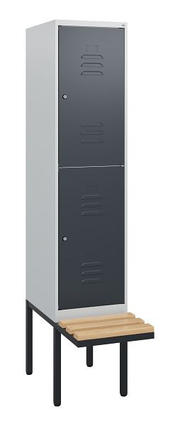C+P dubbeldekkerkast Classic PLUS, 1950x400x815mm, 7035/7016, cilindersloten, beukenhouten zitlatten, zwevende zitting, 0803405-12 S10038