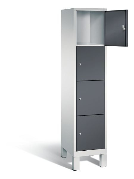 C+P lockerkast Evolo, H1850xB420xD500mm, kleur: lichtgrijs/zwartgrijs, 4 vakken, 48010-124 S10077