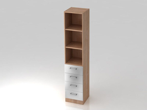 Hammerbacher ladekast 5OH, 4 laden, onderpaneel, chromen handgreep walnoot/zilver, 40,6x42x200,4 cm (BxDxH), V7600/N/S/CE