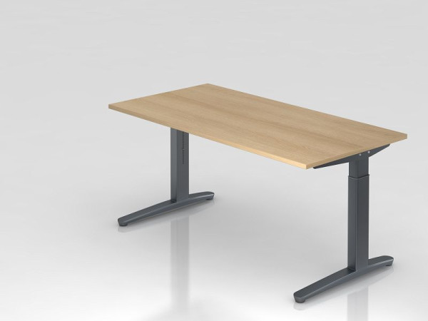 Hammerbacher bureau C-poot 160x80cm eiken/grafiet, rechthoekige vorm, VXB16/E/GG