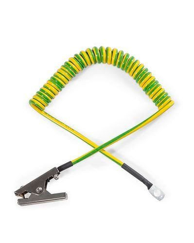 DENIOS spiraalaardingskabel mini met 1 tang 60 mm en 1 oogje, 3 m verlenglengte, ATEX, 221-520