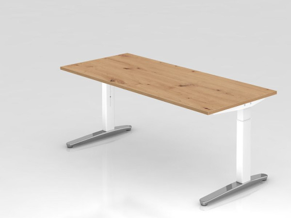 Hammerbacher bureau XB19, 180 x 80 cm, blad: knoestig eiken, 25 mm dik, 2 mm ABS rand, rechthoekige vorm, wit gepolijst, VXB19/R/WC