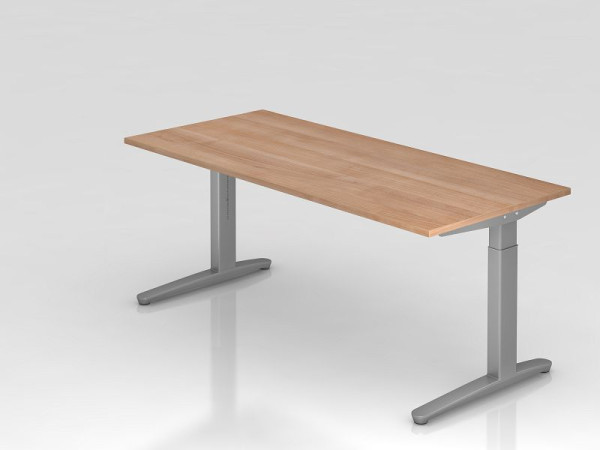 Hammerbacher bureau C-poot 180x80cm walnoot/zilver, rechthoekige vorm, VXB19/N/SS