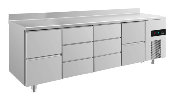 A&S Polarny koeltafel -2 tot +8°C met 2x twee laden en 2x drie laden in het midden, 2330 x 700 x 850 mm, met opstand, KT4ZDDZA