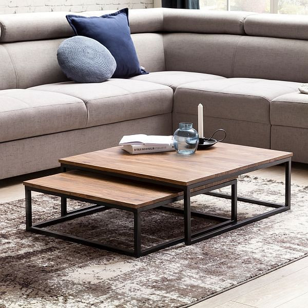 Wohnling salontafel AKOLA 2-delig massief hout 75 x 75 x 27 cm, WL5.054