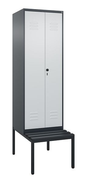 C+P luierkastje Classic PLUS SW, 2 vakken, 2120x600x815mm, 7016/7035, draaibare sluiting, met bank eronder, 0800527-20 S10043