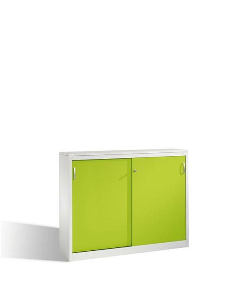 C+P dressoir met schuifdeuren Acurado, H1200xB1600xD400mm, kleur: lichtgrijs / virid green, booggreep, 3 niveaus, 2147-1200 S10279