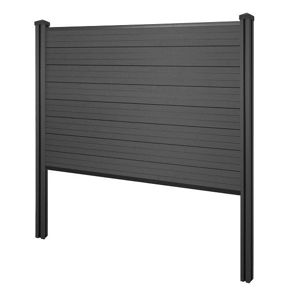 Mendler WPC inkijkscherm Sarthe, schutting windscherm, WPC paal voor inbetonneren, basiselement, 195cm antraciet, 2x65141+76233+76236+76257