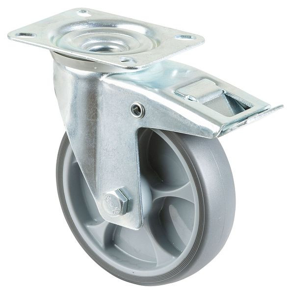 BS rollen transportrol met rem, breedte 32 mm, Ø125 mm, tot 120 kg, kunststof, rollager, plaat, VE = 2 stuks, L420.B44.126