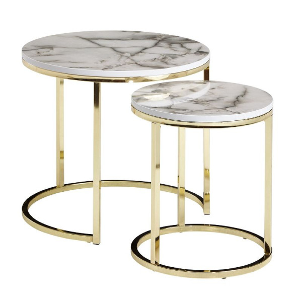 Wohnling Design bijzettafel set van 2 wit marmerlook rond, WL6.252