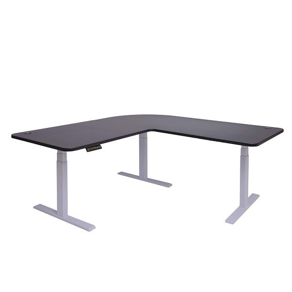 Mendler HWC-D40 hoekbureau, computerbureau, elektrisch in hoogte verstelbaar 178x178cm 84kg, zwart, grijs, 62776+62772