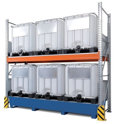 DENIOS Combi-Shelf 3 K6-I met gelakte lekbak, voor 6 IBC's van elk 1000 liter, Grundfeld, 199-729