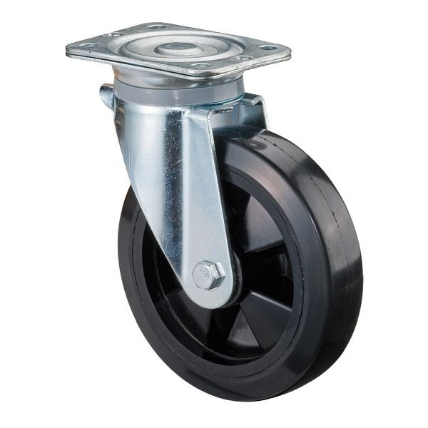 BS Rollen zwaarlastwiel, wielbreedte 50 mm, wiel-Ø 200 mm, draagvermogen 350 kg, zwarte elastische banden, kunststof wiellichaam, rollager, N100.B60.200