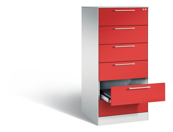 C+P archiefkast Asisto, H1310xB562xD600mm, kleur: lichtgrijs / vuurrood, beugelgreep, 146224-622 S10107