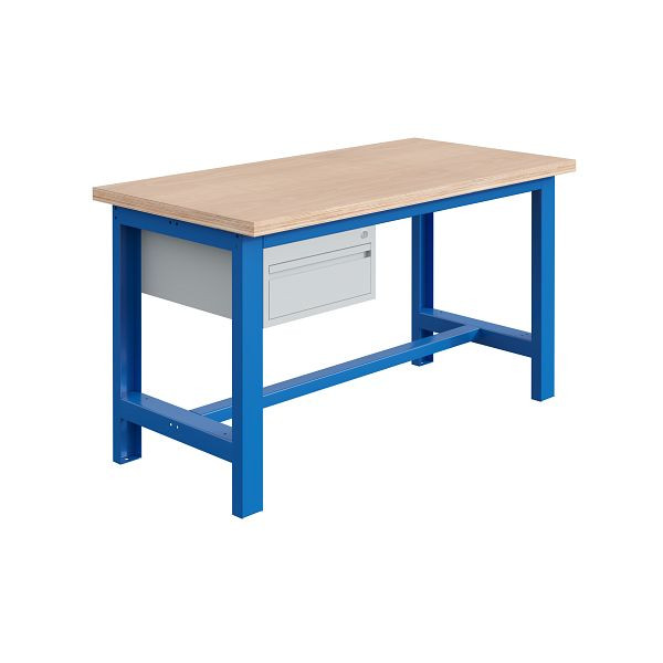 SOFAME SI werkbank, B 1800 x D 750 x H 840mm, multiplex werkblad 40 mm met onderstel 1 lade H150mm, hemelsblauw RAL 5015, W010010649BI