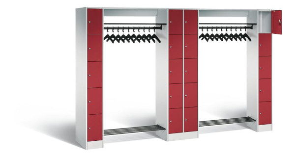C+P open kledingkast serie 8070, H1950xW2840xD480mm, kleur: lichtgrijs/robijnrood, 80730-20 S10022