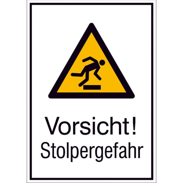 Steen HGS combinatiebord met waarschuwingsbord en extra tekst Let op! Struikelgevaar, 131 x 185 mm / folie, zelfklevend, 21.a8025