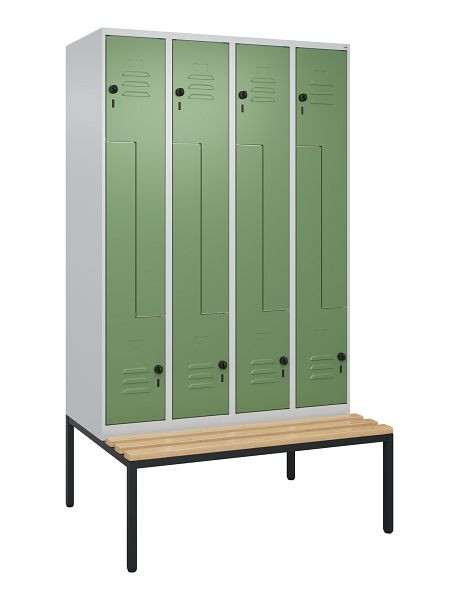 C+P Z-Spind Classic PLUS, met onderbank, 8 vakken, 2120x1200x815mm, 7035/6011, draaigrendel, beuken zitlat, 0800537-408 S10006