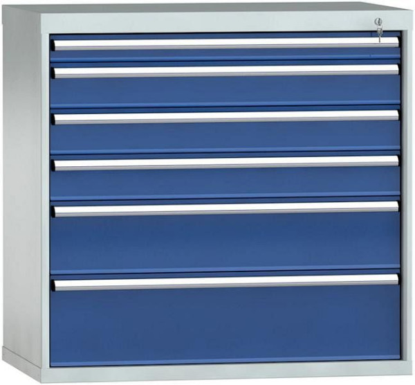KLW ladekast H 1000 mm B 1031 mm D 605 mm, inbouwmaten: 900 mm, indeling: 54x27 stuks, met centraal slot en 6 laden, SJA1000-06NP-001