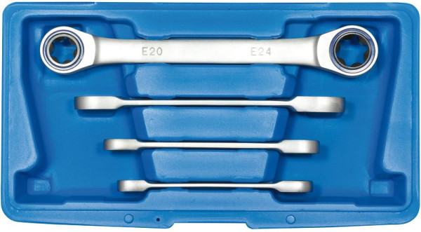 SW-Stahl dubbele ringratelsleutelset, E-profiel, E6-E24, 4-delig, 03415L