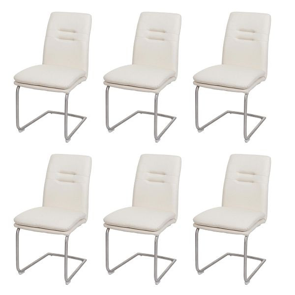 Mendler set van 6 eetkamerstoelen HWC-H70, keukenstoel sledestoel, stof/textiel geborsteld RVS, crème-beige, 3x94426