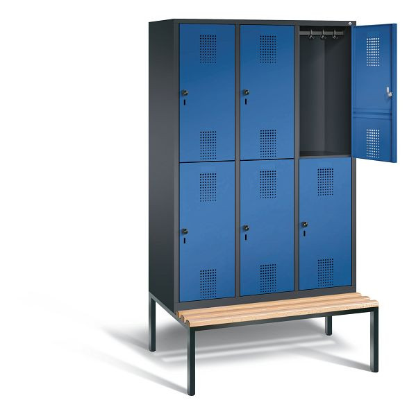 C+P locker dubbeldekker Evolo, H2090xB1200xD815mm, kleur: zwartgrijs / gentiaanblauw, 48350-32 S10022