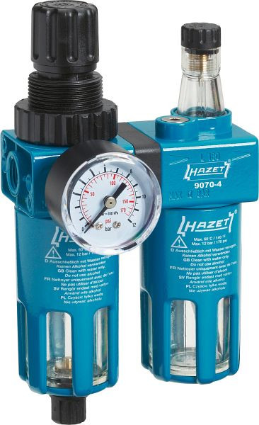 Hazet onderhoudsunit, dubbel, bestaande uit filterdrukregelaar, nevelsmering en manometer, luchtaansluiting draad 12,91 mm (1/4"), 9070-4