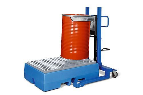 DENIOS vatheffer Servo FL 12-K van staal, breed chassis, voor 200 liter stalen vaten, 115-215