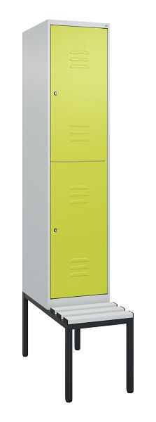 C+P dubbeldekskast Classic PLUS, 2120x400x815mm, 7035/0024, cilindersloten, met bank eronder, 0803507-12 S10025