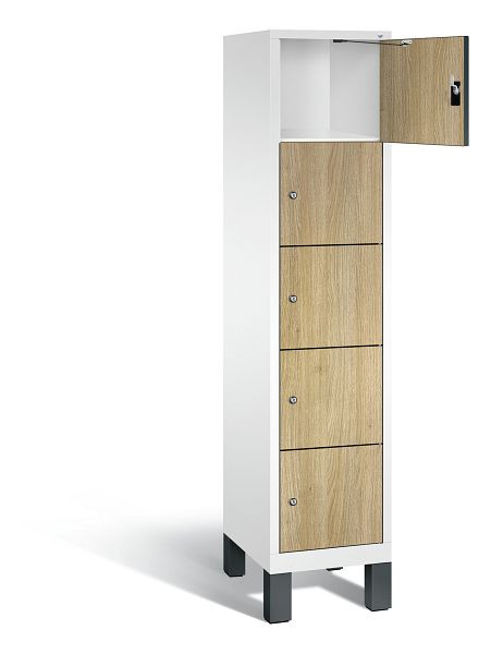 C+P lockerkast Evolo, H1850xB420xD500mm, kleur: verkeerswit / decor eiken Sereno, 48010-125 S10057